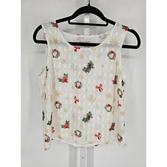 Drapers & Damons Womens Sz PM Sleeveless Blouse Christmas Holiday Snowflake - Picture 1 of 4
